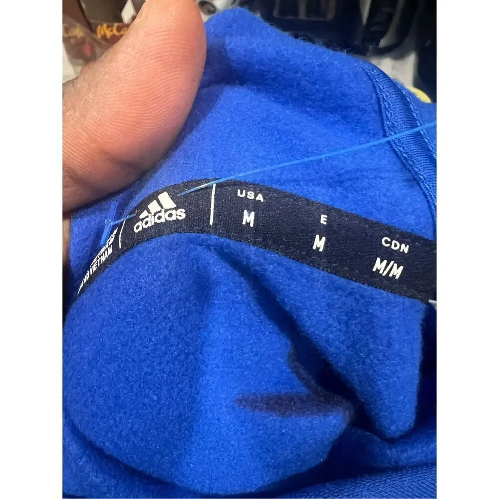 ADIDAS KANSAS JAYHAWKS MENS KU BLUE FLEECE KC FLAG LONG SLEEVE HOODIE M NWOT
